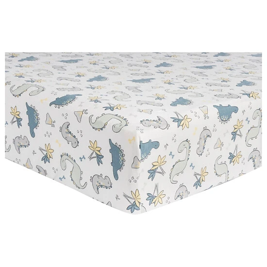 Trend Lab® Little Dinos Deluxe Flannel Fitted Crib Sheet In White/Multi