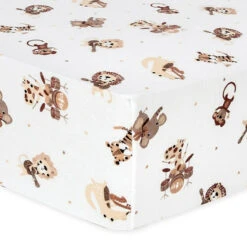Trend Lab® Safari Rock Band Flannel Fitted Crib Sheet White/brown