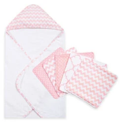Trend Lab® 6-Piece Chevron Hooded Towel And Washcloth Set In Pink Sky Multi