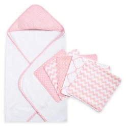Trend Lab® 6-Piece Dot Hooded Towel And Wash Cloth Set In Pink Sky Multi