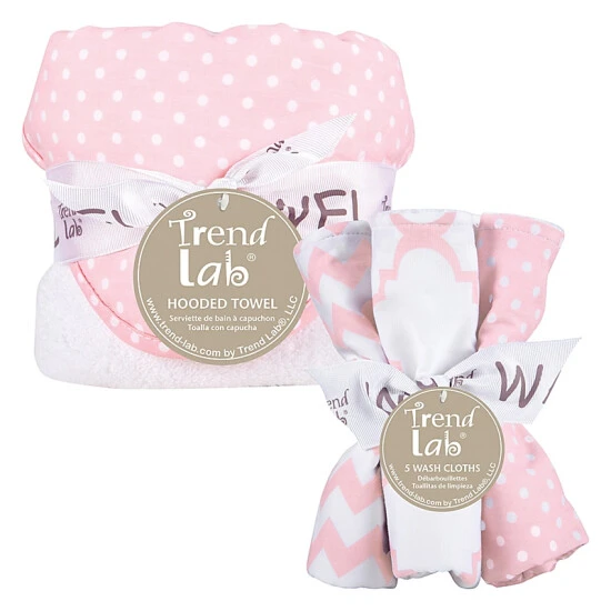 Trend Lab® 6-Piece Dot Hooded Towel And Wash Cloth Set In Pink Sky Multi - Image 2
