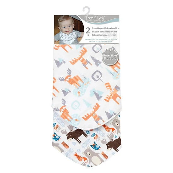 Trend Lab® Scandi Moose 2-Pack Reversible Flannel Bandana Bib Set Multi - Image 3