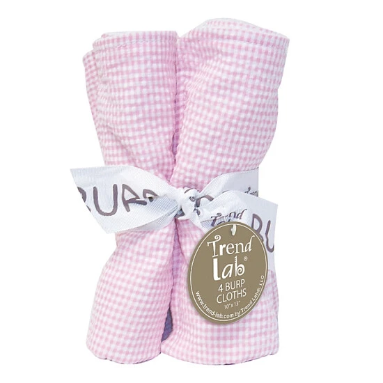 Trend Lab® 4-Pack Gingham Seersucker Burp Cloths In Pink - Image 2