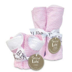Trend Lab Gingham Seersucker Bib And Burp Cloth Bouquet Gift Set In Pink