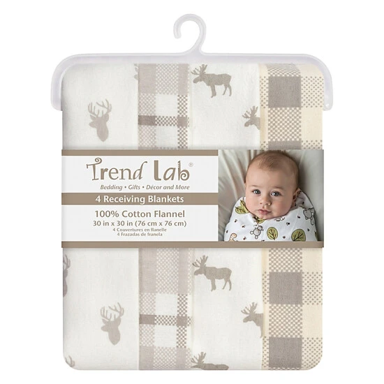 Trend Lab® 4-Pack Stag And Moose Flannel Receiving Blankets In Grey Gray - Image 2