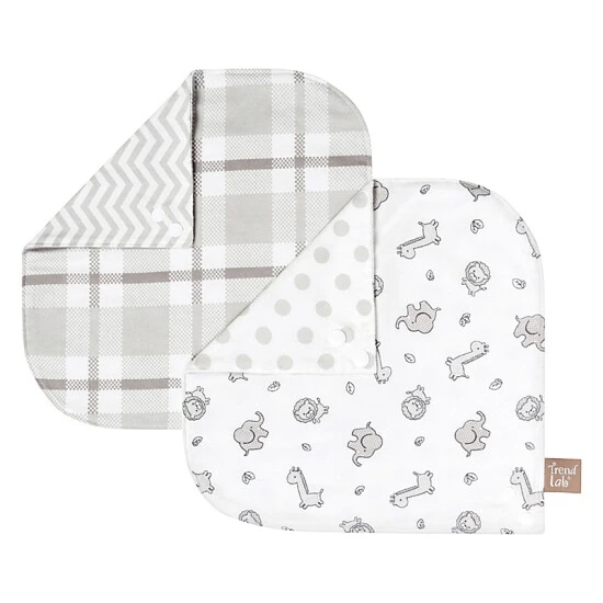 Trend Lab® Safari Chevron 2-Pack Reversible Flannel Bandana Bib Set Gray/white - Image 2