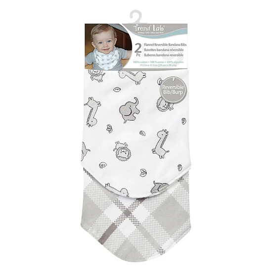Trend Lab® Safari Chevron 2-Pack Reversible Flannel Bandana Bib Set Gray/white - Image 3