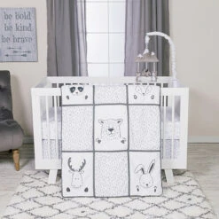Trend Lab® Peek-a-Boo Forest 3-Piece Crib Bedding Set In White White/grey