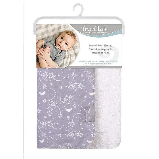 Trend Lab® Moon And Stars Faux Shearling Blanket In Grey/White - Image 2